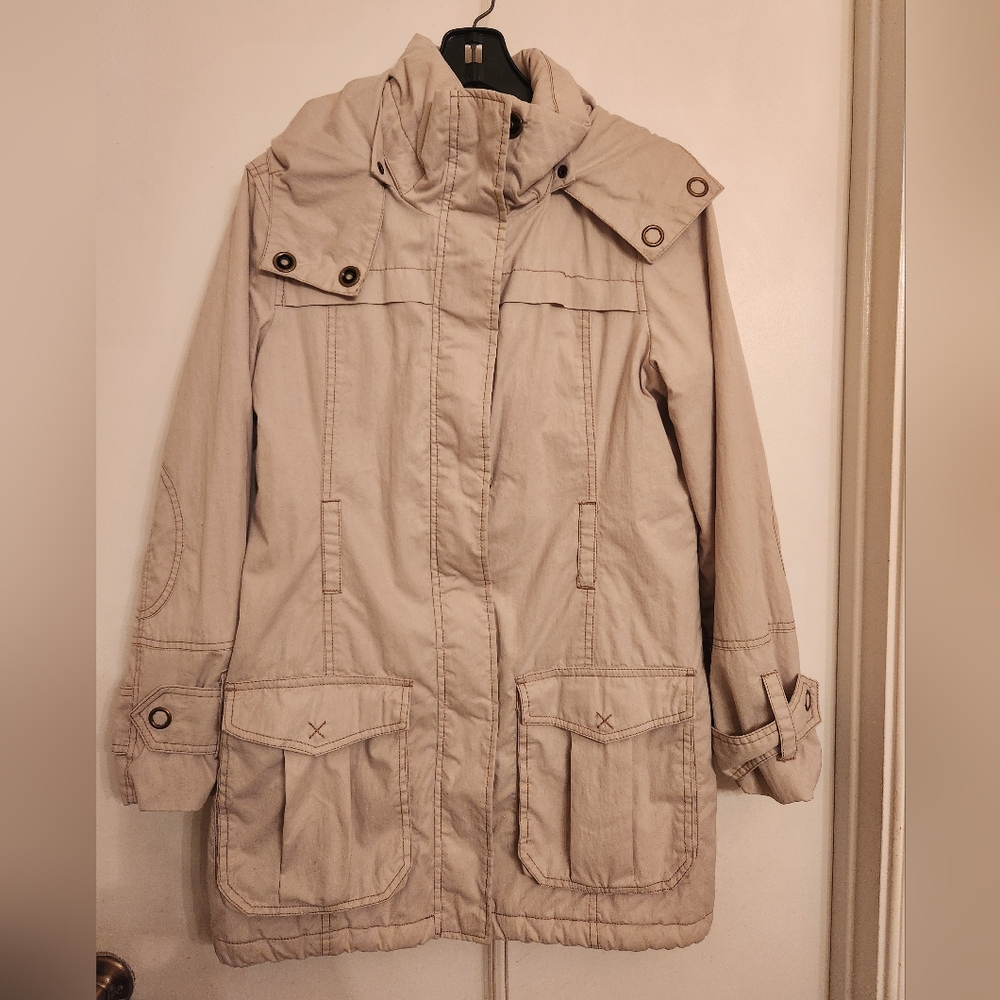 Tommy Hilfiger Beige Coat with Detachable Hood, Size M
